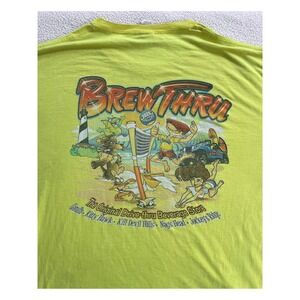 Mens Extra Large T-Shirt Neon Yellow Brew Thru OBX 2020 Outer Banks NC Graphic